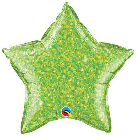 20" Holographic Lime Green Star Foil Balloon